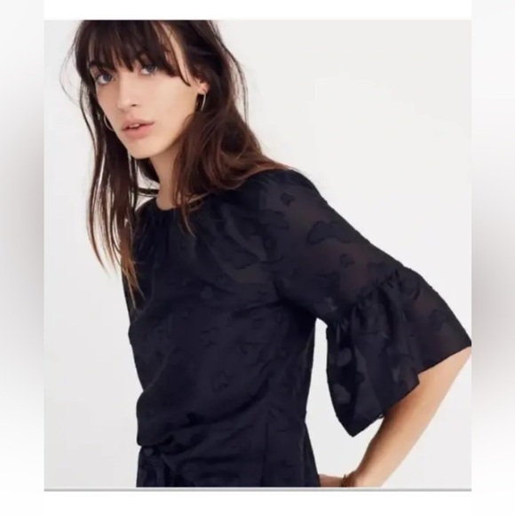 Womens Madewell Sz Medium Blouse Top Black Sheer Lined Butterfly Flutter Sleeve - Picture 1 of 6